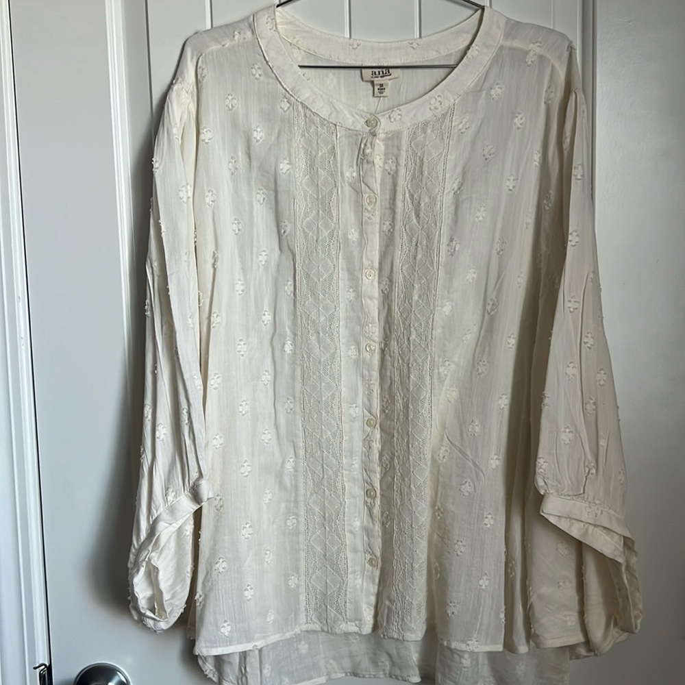 ana Womens 34 Sleeve Dobby Blouse Plus